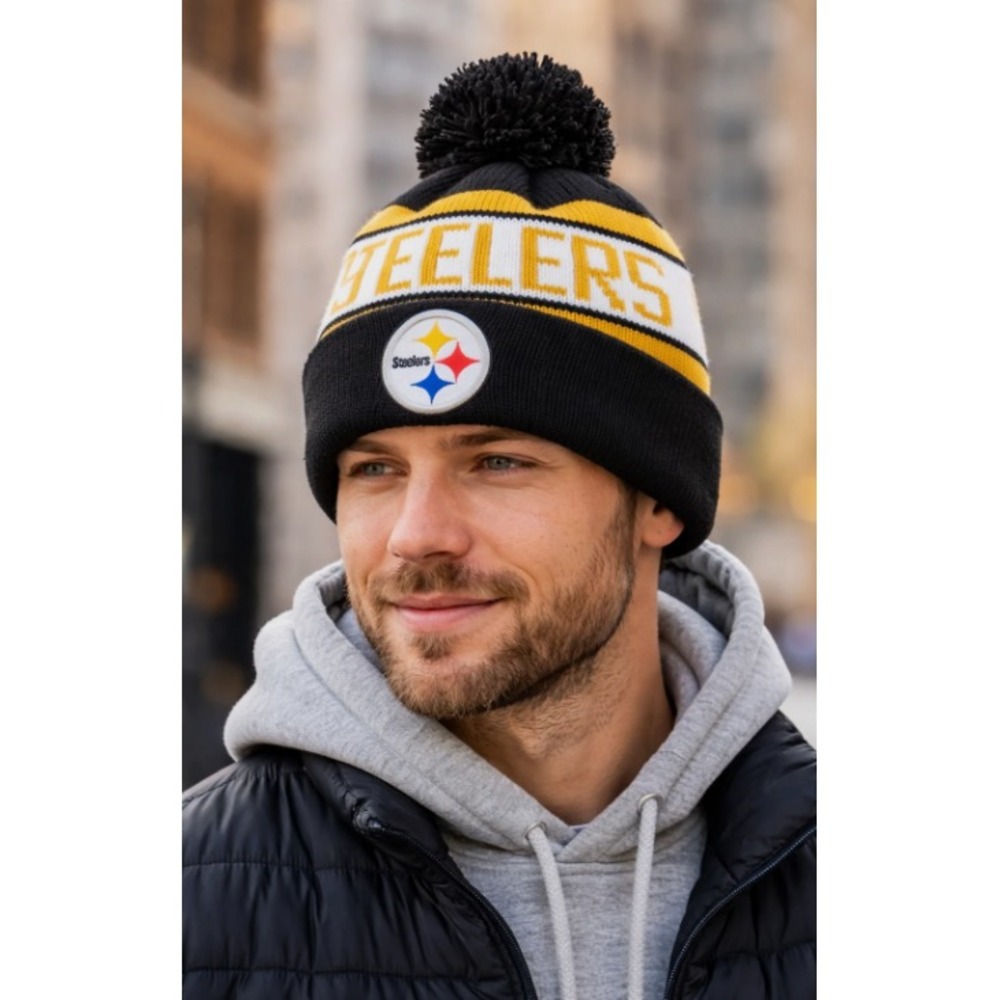 Ultra Game NFL Pittsburgh Steelers Beanie Knit Hat Pom Pom Black Gold OSFM